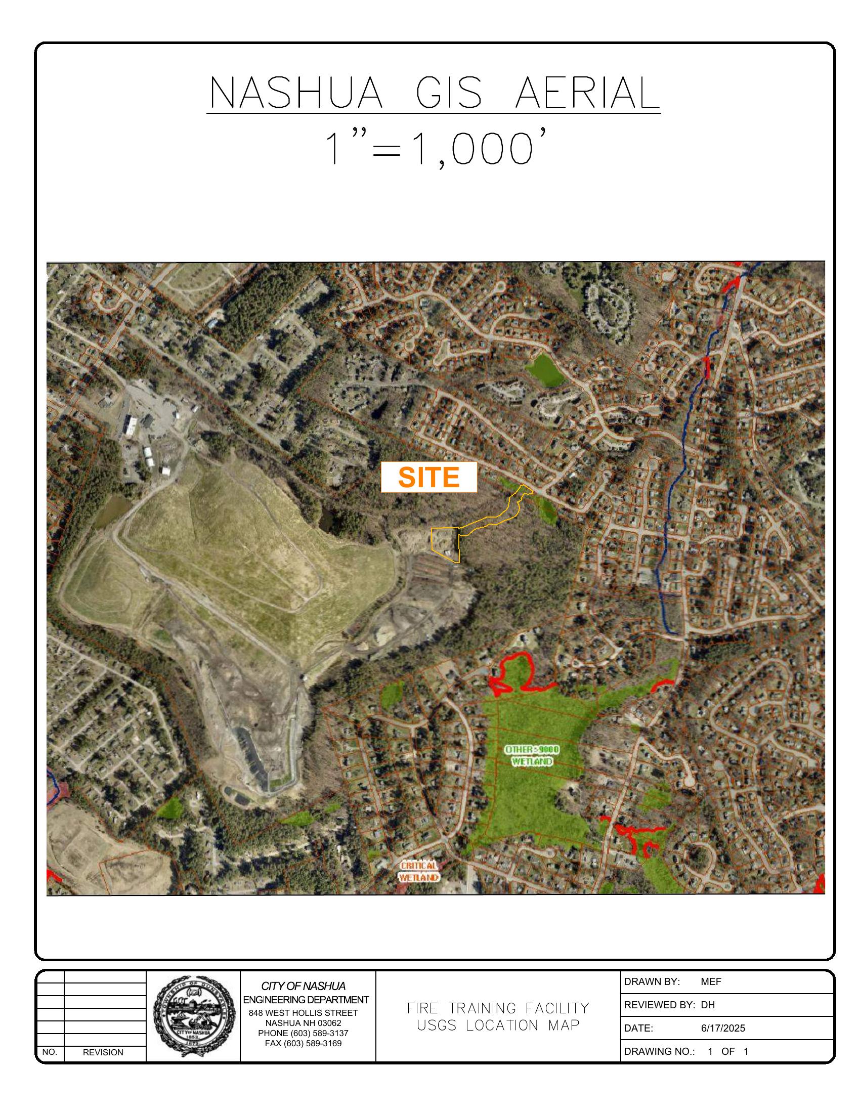 City of Nashua GIS aerial showing project site — "SITE" marked by City engineers