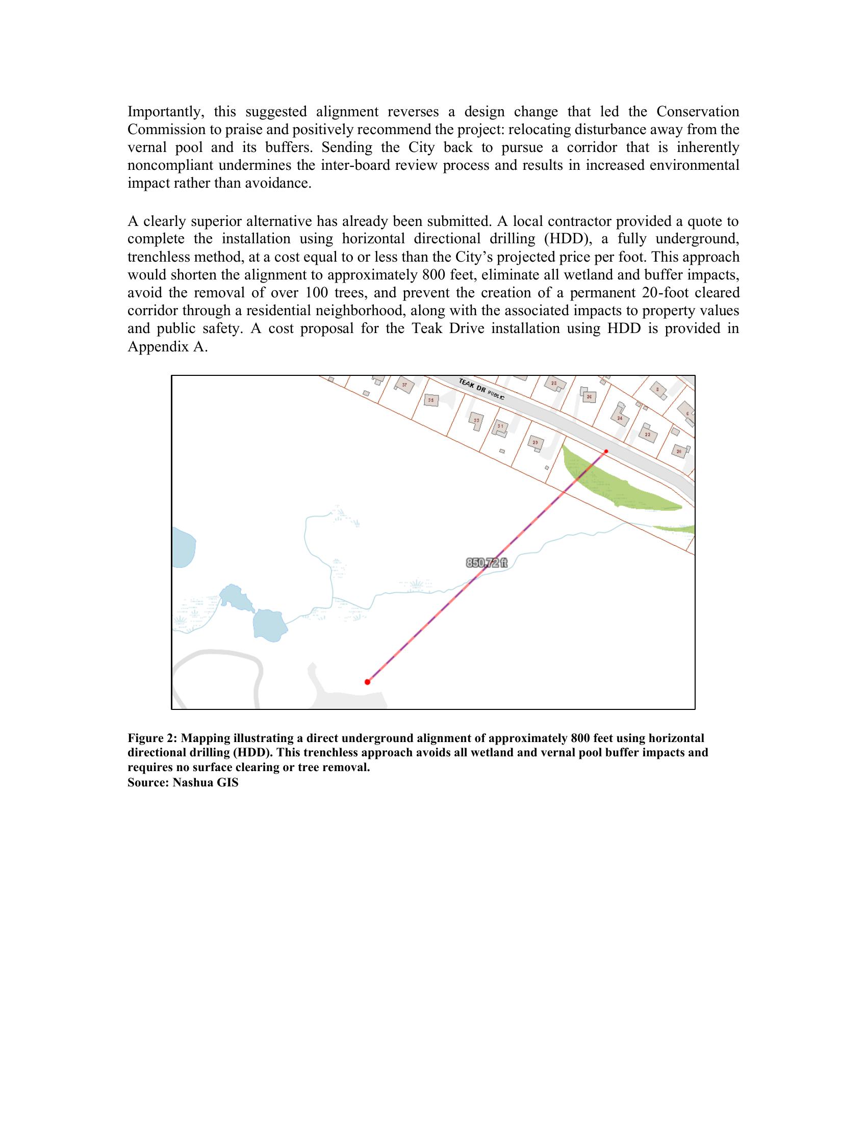 HDD underground route — 800 ft straight line, zero trees removed, zero wetland impact