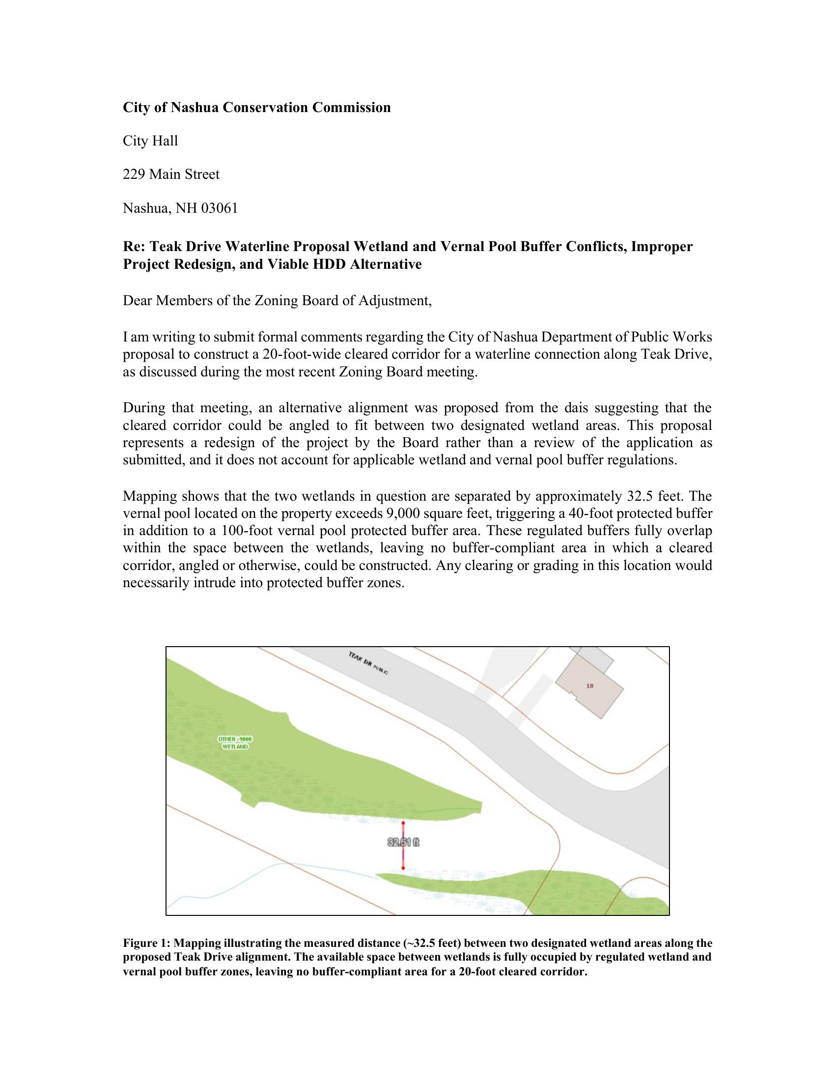 Wetland buffer overlap — only 32.5 ft between two designated wetlands, fully occupied by protected buffer zones