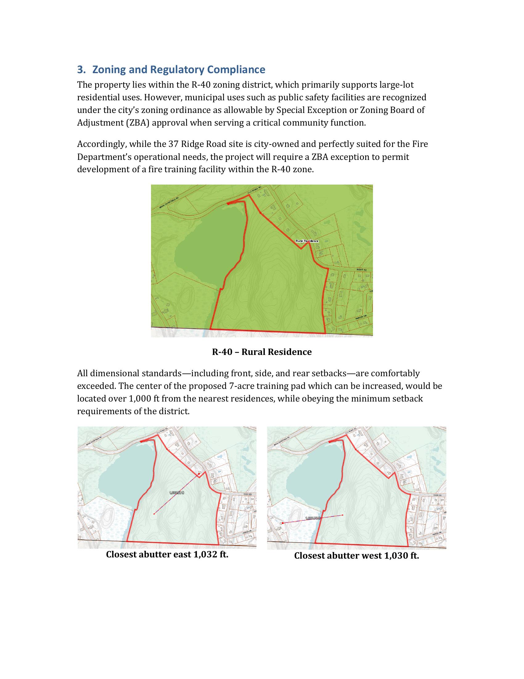 Zoning setbacks — closest abutters over 1,030 ft in both directions